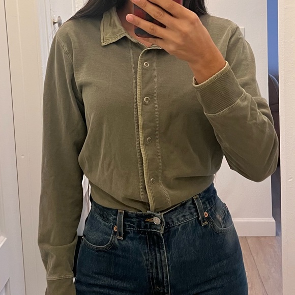 Hot Cotton Petite Marc Ware Tops - Hot Cotton Petite by MarcWare green button up